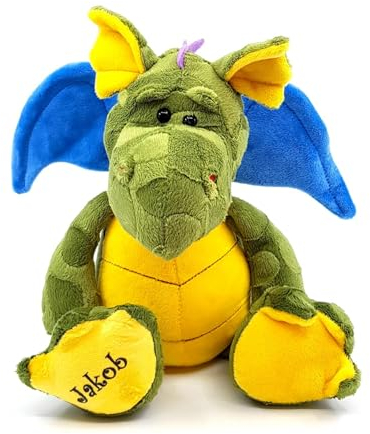 CreaDesign Personalisiertes Drachen Plüschtier mit Name 32 cm Plüsch Stofftier für Kinder, Kuscheltier für Jungen & Mädchen, Gewohnheit Babygeschenk für Geburt, Schule und Kinderzimmer