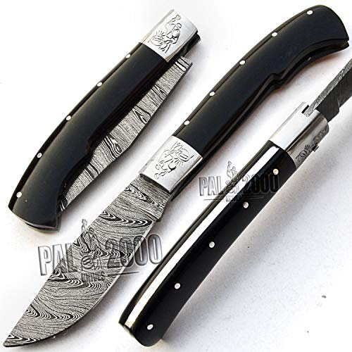 PAL 2000 BJ-45 Completo Sabor Hecho A Mano Acero Damasco Cuchillo/Chef/Palillo/Varilla De Damasco/Cuchillo Con Cubierta De Cuero