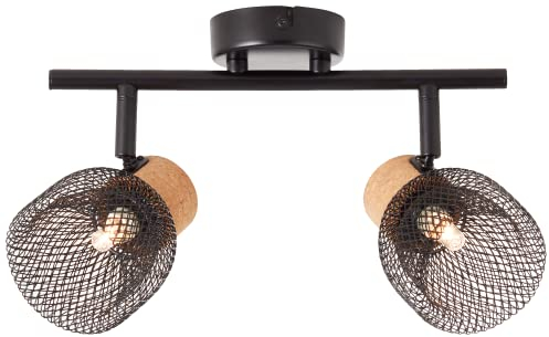 Lightbox 2 flammiger Deckenstrahler - dekoratives Spotrohr im Nature-Style mit schwenkbaren Köpfen - geeignet für 2x G9 Leuchtmittel - Metall/Kork Schwarzmatt