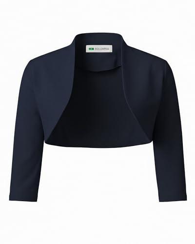 Bolerose Bolero Donna Cerimonia Manica 3/4 Coreana | Davanti Aperto, Tessuto Elasticizzato, Collo Rialzato, Corto in Vita, Lavabile in Lavatrice, Taglie XS-5XL