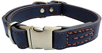 feiling Hundehalsband Leder Klickverschluss Weich Lederhalsband Verstellbare Hundehalskette für Kleine Mittelgroße Grosse Hunde (S, schwarz)