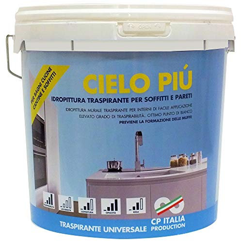 Salone Negozio Online Vernice IDROPITTURA Traspirante SEMILAVABILE 'Cielo più' LT.5 Bianco Opaco