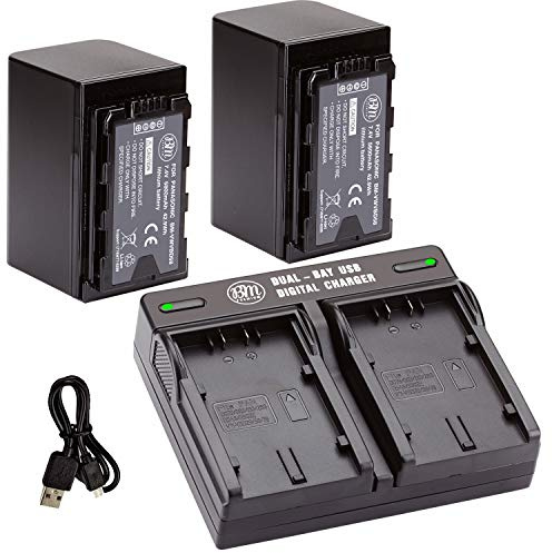 BM Premium 2 VW-VBD58 Batteries and Dual Bay Charger for Panasonic AG-VBR59, BGH1, HC-X1, HC-X1500, HC-X2000, AG-CX10, AG-CX350, AG-UX180, AG-AC30, AG-UX90, AG-DVX200, HC-MDH3E, AJ-PX270, AJ-PX230