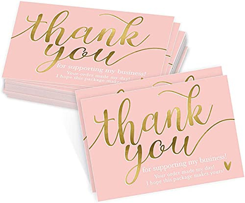 100 biglietti di ringraziamento personalizzati a tema rosa e oro per online, negozi al dettaglio, prodotti fatti a mano, confezione da regalo (rosa)