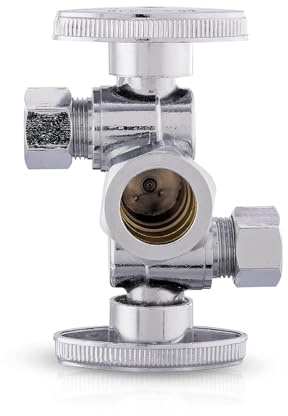 1/4 Turn Dual Compression Outlet Angle Stop Valve with 2 Shut Off Valve/Handles, 1/2 NOM (5/8 OD) x (3/8 inch x 3/8 inch) Chrome,(VALVE134)