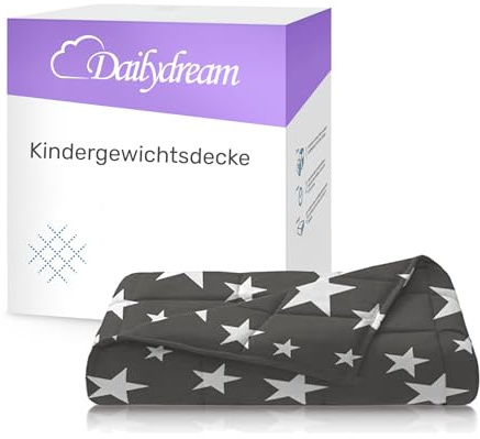 Dailydream Manta pesada para niños, 90 x 120 cm, 2,3 kg, diseño de estrellas, 100% algodón, con relleno de perlas de cristal, manta pesada para dormir, manta terapéutica, peso corporal 20-35 kg