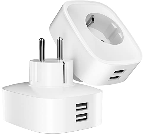 GHome Smart Presa intelligente Wifi con USB 16A, spina Alexa con Google Home, monitoraggio dell'alimentazione e timer con controllo tramite APP, 2 confezioni