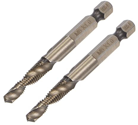 sourcing map 2 Stück Kombi Bohrer M6 x 1 Gewindebohrer Ersatz Sechskantschaft Schnellarbeitsstahl Spiralnut Bohrwerkzeug