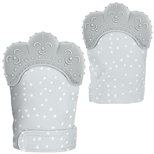 Vicloon Baby Beißhandschuhe,2 Stück Handschuhe Beißring Spielzeug,BPA Frei,Beruhigen Sie wundes Zahnfleisch, Stimulierung Zahnen Handschuhe für 0-6 Monate Baby-Graue Punkte