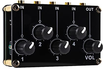 Perfeclan Mini Stereo 4 Kanal Line Mixer, Tragbarer Audio Mixer, Kompakt für Studioaufnahmen, Heimkino Musiker KTV
