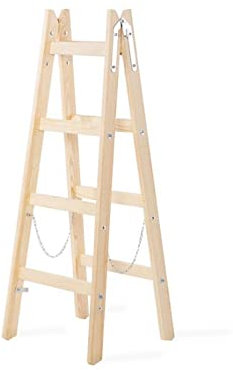 PROREGAL Wood Double Giraffe Holz-Sprossen-Stehleiter mit Sicherheitskette | 2x4 Sprossen | HxB 132x49x88cm | Leiter, Trittleiter, Bockleiter, Sprossen-Doppelleiter, Stehleiter