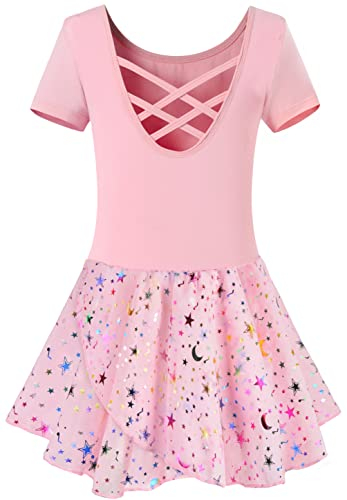 Mulnall Ballettanzug Mädchen Ballett Trikot mit Ballettkleid Kinder TüTü Kurzarm Langarm Baumwolle Balletttrikot Ballettanzug （EU40401-08-M）