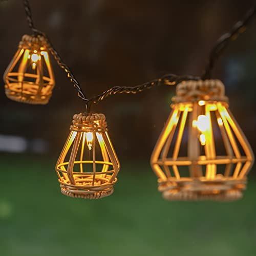 Decorative String Lights, UL Listed Rattan Lantern Style Patio Lights with 10 Mini Bulbs - Connectable, Weatherproof Plug In Lights for Indoor/Outdoor Home Decor, Pergola, Porch, Party and Backyard