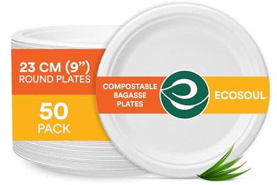 ECO SOUL Pappteller(23 cm) 9 Einwegteller, Weiß(50-Stück)