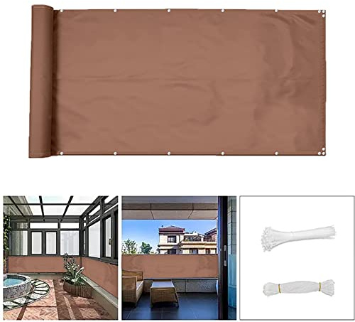 QINGLV Frangi-Vista Balcone 60x300cm Copri Ringhiera Balcone Impermeabile Anti-UV Frangi-Vista Giardino Telo di Rivestimento con Occhielli Fascette E Corde -Marrone