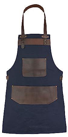 Schürze aus Vollnarbenleder, Segeltuch, Metzger, DIY, Grillen, Kochen, Schmied, Barbier, Holzbearbeitung, blau, Einheitsgröße