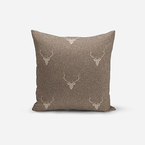 SCHÖNER LEBEN. Kissenhülle Jacquard Hirsch Geweih braun versch. Gr, Größe:50x50cm (HxB)