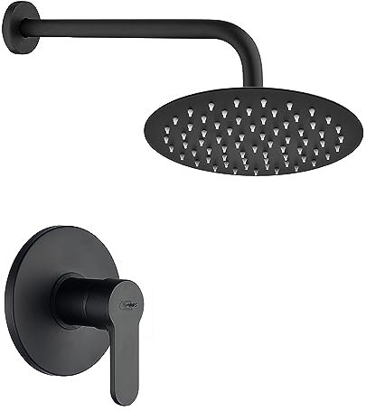 Set doccia incasso nero opaco con miscelatore Paco, braccio 33 cm e soffione tondo 25 cm in acciaio inox