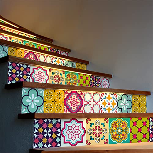 Ambiance - Adhesivo decorativo para escaleras de azulejos de cemento (2 tiras de 29 x 101,5 cm)