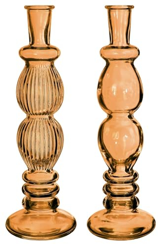 NaDeco Glasvase Bunt 'Florence' 2er Set - Farben und Größen wählbar | Kerzenvase | Bunte Glasvasen | Deko Vasen | Ausgefallene Deko Vasen | Farbige Glasvasen, Farbe:Orange, Größe:h.28 Ø9