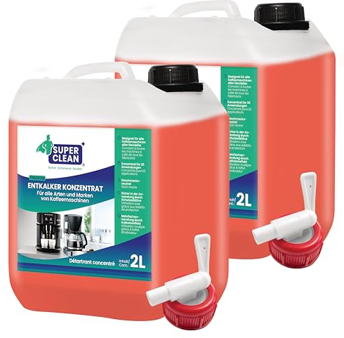 SUPER CLEAN 2 x 2L Détartrant concentré machine à café automatique liquide pour toutes machines et marques 40 détartrages détartrant liquide efficace pour cafetières bouilloires et douches