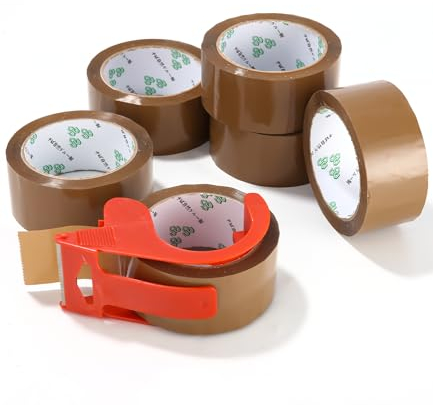 LEAZZLE Dispensador Cinta Embalaje Y 6 Rollos Cinta Embalar,Sella Fácilmente tus paquetes y cajas,Embalar para Embalaje de Cajas de Cartón de Envíos y Mudanzas. Precinto para Empaquetados Resistentes