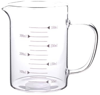 Jarra medidora de vidrio de 350 ml con asa, medidas claras para hornear líquidos de cocción, vaso de vidrio de borosilicato alto fácil de leer
