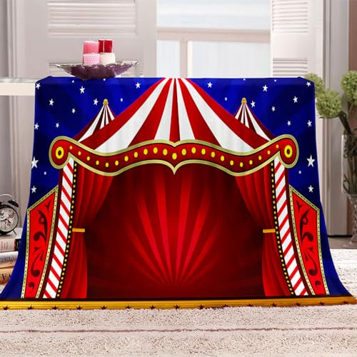 VACSAX Couverture en Flanelle Chapiteau De Cirque Rouge 3D Impression Numérique, Couverture Polaire Douce Flanelle Salon Canapé Couverture 140x200Cm pour Enfants Adultes, Couverture Personnalisée