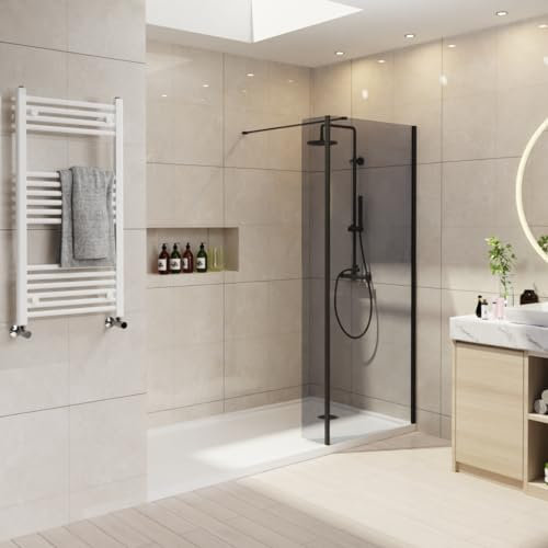 NRG 700mm Walk in Shower Enclosure Wet Room Shower Screen Panels 8mm Smoked Easy Clean Glass with 215mm Return Panel