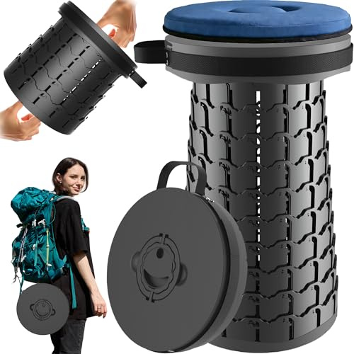 PLOGGING Upgrade XXL Collapsible Stool mit Kissen, tragbare Hocker für Erwachsene, stabilerer Klappstuhl mit Ladungskapazität 1000 Pfund, einziehbarer Campinghocker für Outdoor, Wandern, Reisen