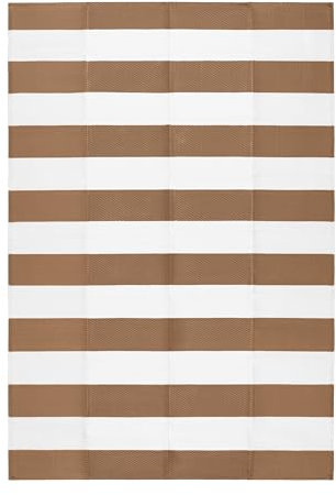 Relsy Outdoor Rug Waterproof Reversible Large 160 x 230 cm Garden Rug, Taupe & White Lines Area Rugs For Garden Outdoor Patio Rug, Camping Mat, Deck, Backyard, Picnic
