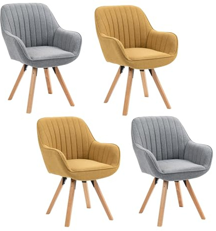 MEUBLE COSY Esszimmerstühle Drehbar 4er Set Küchenstuhl Polsterstuhl Drehstuhl mit Armlehne Sessel Schminkstuhl aus Stoff Massivholzbeine für Esszimmer Wohnzimmer Arbeitszimmer, Bunt