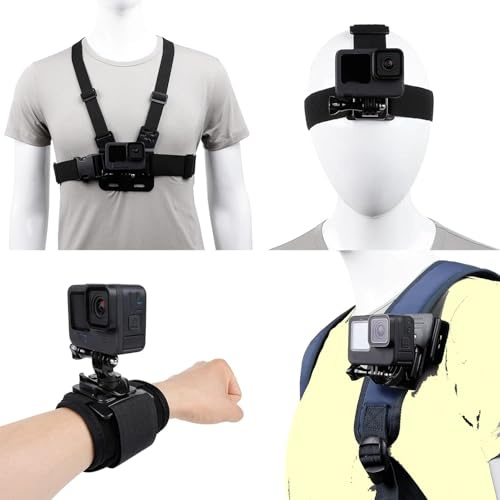 KasinTech Accessories Kit Camera Body Belt Mount Head Strap Chest Strap Harness with 360° Rotating Wrist Strap and Phone Holder for Gopros Heros Instas 360 Mobile phones.