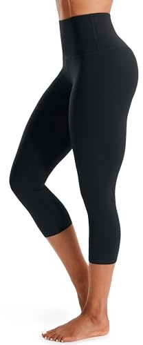 Persit Sport Capri Leggings Damen, 3/4 Sporthose High Waist Leggins Caprihose Sommer Laufhose Yoga-Hose für Damen (L, Schwarz, 53 cm)