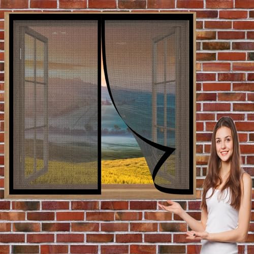 Mosquito Insect Mesh Screen 174 x 88 cm(69 x 35inch) Nets to Keep Bugs Out Prevents Insects No Drilling Or Screwing Easy Installation Insect Screen Window for Various Windows, Black