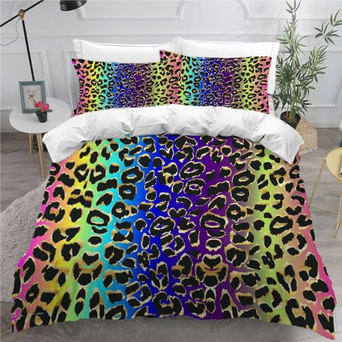 DILANI Bettwäsche 220x240 Leopard Leopardenmuster Bettwäsche-Set 3 Teilig 3D Druck Tier Bettbezug Weich Mikrofaser Bettbezüge mit Reißverschluss und Kissenbezug 80x80cm für Erwachsene Kinder