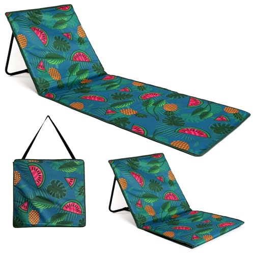 just be..., Tappetino da spiaggia pieghevole, leggero, portatile, regolabile, con schienale reclinabile e tasca portaoggetti, per vacanze, giardino, campeggio, parco e festival, motivo tropicale
