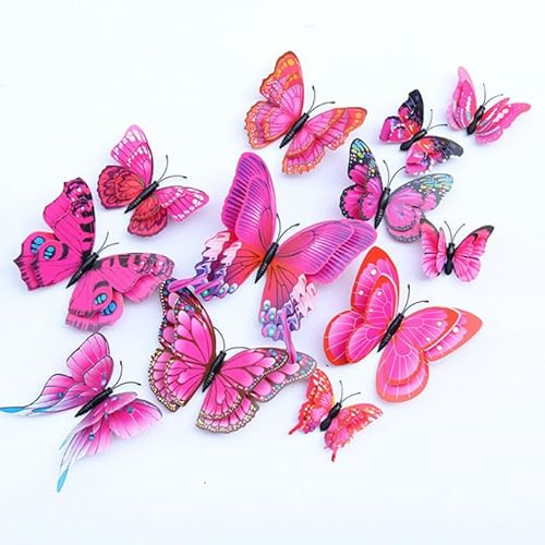 Lohill 36 Stück 3D Schmetterlinge Deko Schmetterling Wanddeko Butterfly Wandsticker 3D Wandtatoo Schmetterlinge Balkon Deko, Simulation Schmetterlinge, Kühlschrankaufkleber (Pflaume)