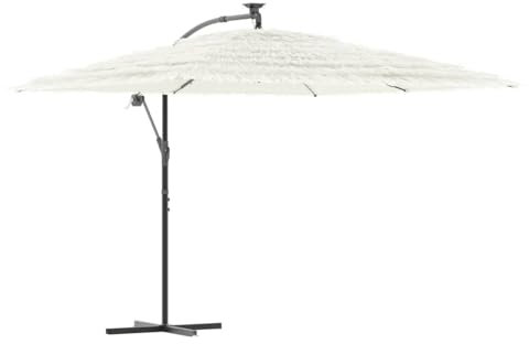 Homgoday Gartenschirm mit Stahlmast, weiß, 290 x 290 x 238 cm, Sonnenschirm, Sonnenschirm, Sonnenschirm, Gartenschirm, Sonnenschirm für den Außenbereich, Sonnenschirm für den Strand, Terrassenschirm