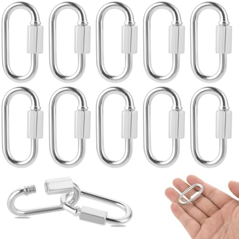10 Stück Edelstahl M3.5 Kettenglieder, D-Form Verriegelung Schnellglieder Kettenglieder Kettenverbinder Schnellglieder zum Abschleppen, Schaukeln, Outdoor-Reiseausrüstung (1/8 Zoll)