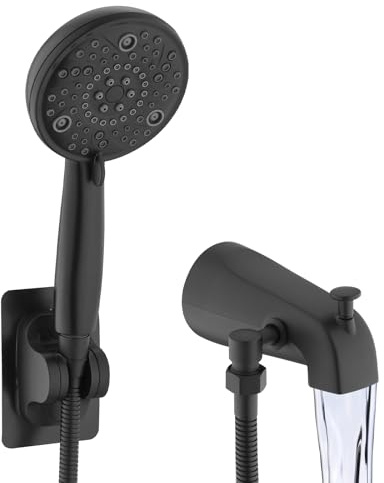 Sperwoesy Slip-On Tub Spout with Diverter, High Pressure 8 Settings Hand Held Shower, All Metal Bathtub Faucet with Sprayer Matte Black