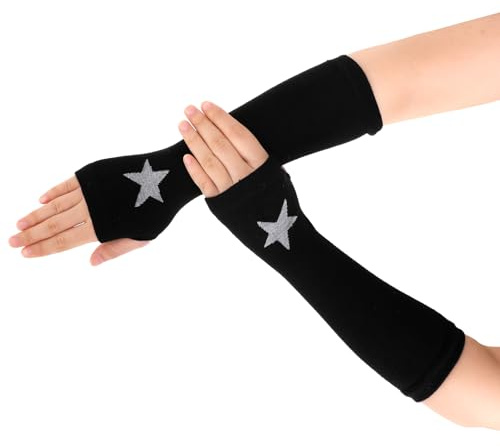 Sliverdew Women Goth Arm Sleeve Goth Arm Warmers Y2k Knitted Fingerless Warm Gloves With Thumb Hole Gothic Steampunk Accessories, Black