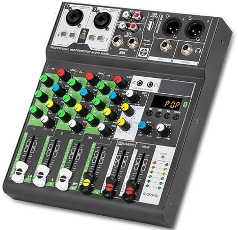 Mesa de Mezclas, Consola de Mezcla de Sonido Profesional, USB, Ordenador de grabación, 48V, Phantom Power Delay, Efecto repetidor, Mezclador de Audio USB de 4 Canales