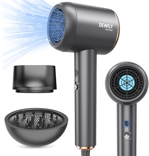 Professionell Föhn Ionen Haartrockner, DEWILY Föhn mit Diffusor Konzentratoren, 1800W Schnelltrocknen Hair Dryer mit 2 Geschwindigkeits und 4 Hitzeeinstellunge, Reisefön für Familie (Grau & Gold)