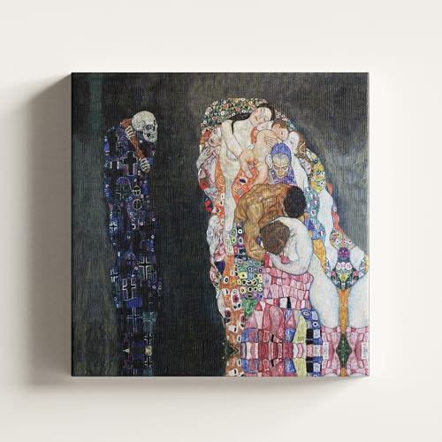 Stampa su tela Gustav KLimt La Vita e la Morte/Quadro moderno 40x40x3cm Intelaiato pronto/Telaio gallery alto spessore 3 cm.