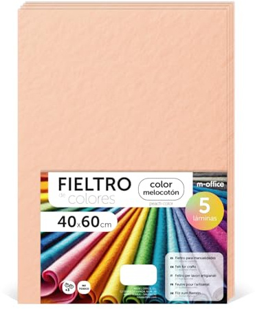 m-office Bastelfilz für DIY-Projekte, Filzplatten in bunten Farben, Weich und Flexibel, Material für Nähen und Patchwork Stoffe, Ideal Handarbeiten, Deko Kunsthandwerk, 20x30cm, (Pfirsich, 5 Stk)