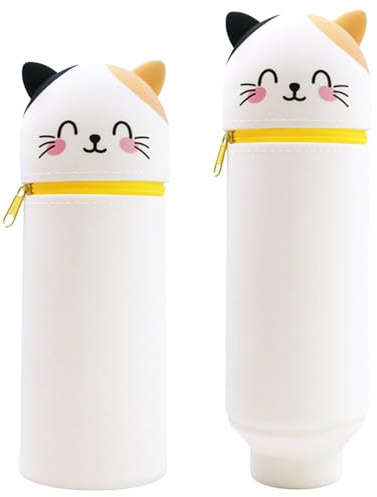 Silikon Federmäppchen,Federmäppchen Reißverschluss,2-in-1 Schlampermäppchen,Mäppchen,Federtasche aus weichem Silikon für Stifte,Mäppchen Katze,Tier-Stifthalter,für Schule Home Office Supplies