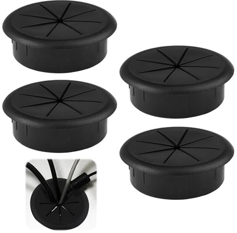4 Pezzi Passacavo per Scrivania Copri Foro,Tappo Passacavi per Scrivania da 60mm, Rotondo Passacavo in Plastica Flessibile, Perfetto per Scrivania, Scuola, Ufficio, Casa, Cavo Organizzato (Nero)