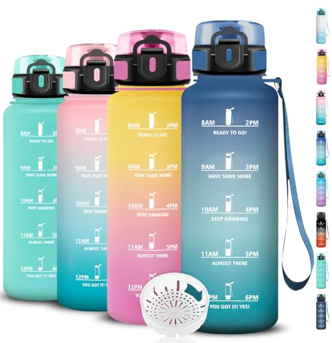 Borraccia 1.5 litri, Borraccia Palestra, Borraccie Senza Perdite, Borraccie Motivazionale, Facile da Pulire, Bottiglia Sportiva, Bottiglia Graduata, con Filtro, Borracce per Campeggio, Fitness, Yoga