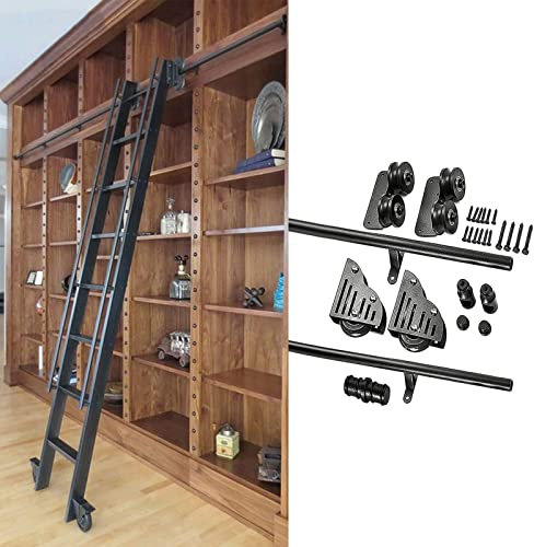 Rollleiterbahn-Set, mobile Bibliothek, Schiebeleiter-Hardware mit Bodenrollen, 200 cm, verstellbares Gleitschienensystem für einfachen Zugriff, 90 cm